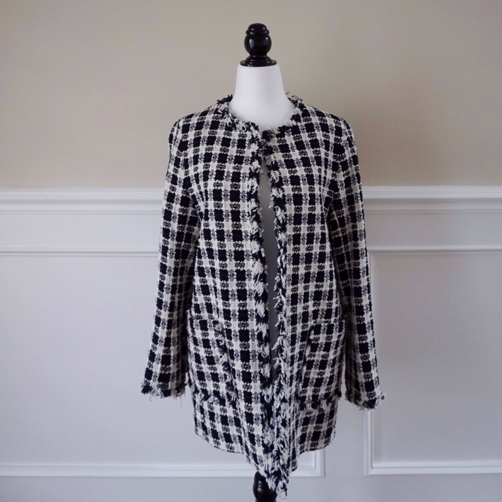 ZARA black and white tweed pea coat